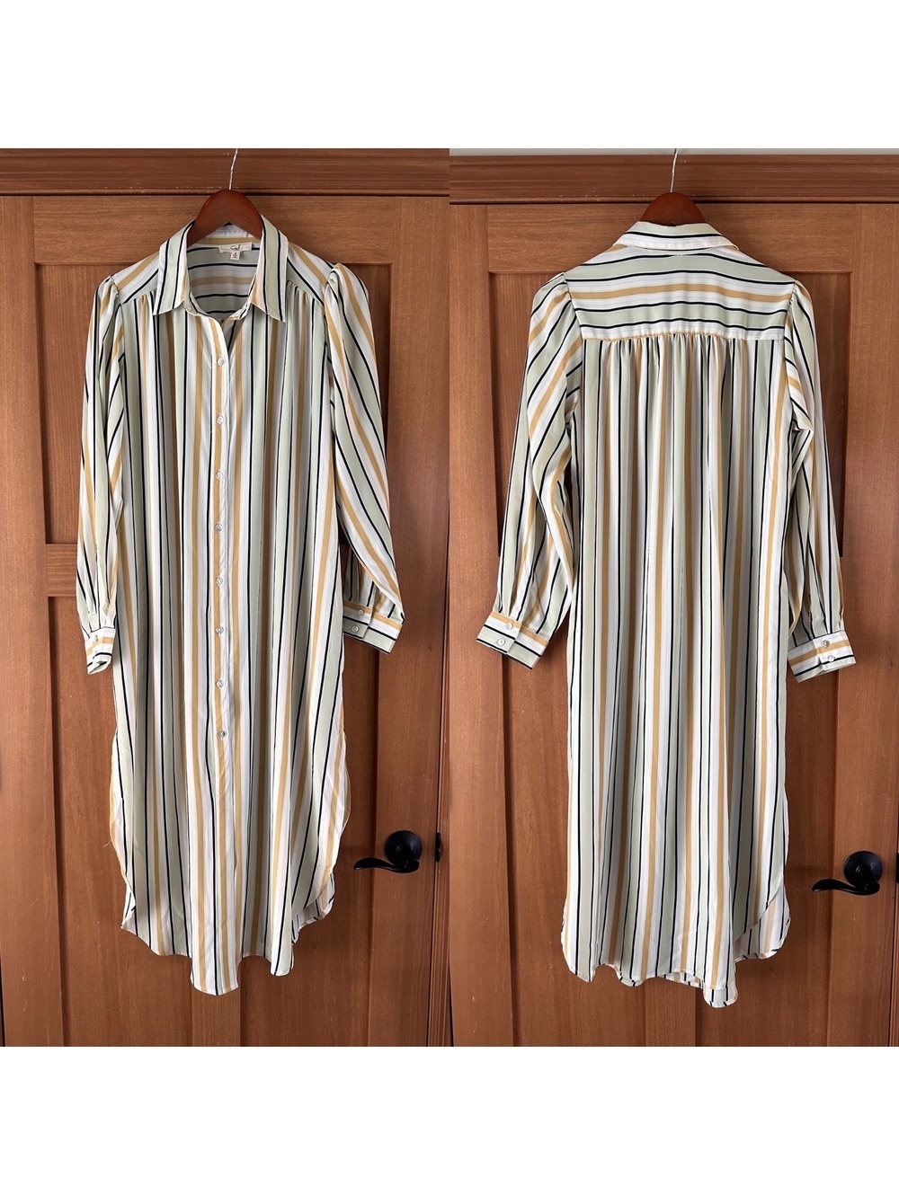Easel Long Sleeve Striped Button Up Maxi Shirt Dress Women’s Small